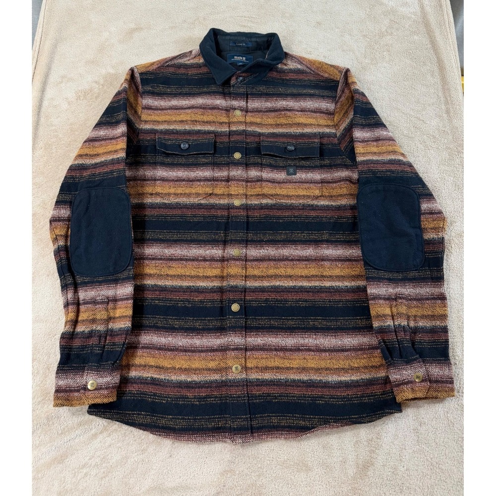 Roark Artifacts of Adventure shirt Mens size M Black Brown Striped Flannel EUC